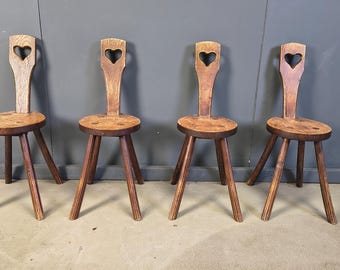 Vintage brutalist heart shaped chairs, 1960s - vintage wooden dining chairs - heart shaped dining chairs - carved wooden dining chairs
