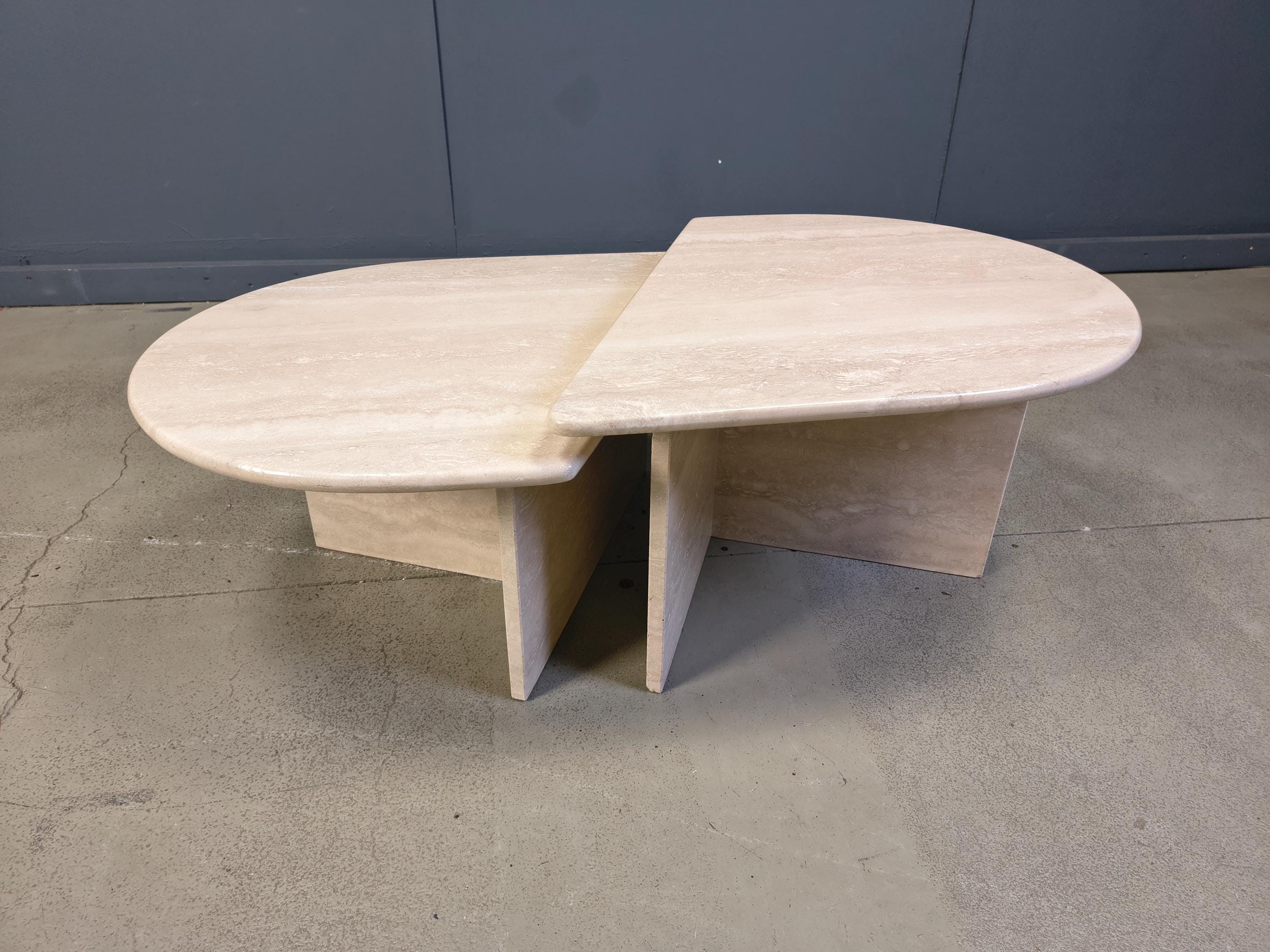 Paire De Tables Basses Ou D'appoint Vintage En Travertin, Années 1970 - Table Basse Marbre Italiennes