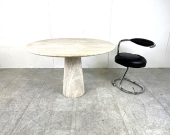Travertine dining table in the style of Angelo Mangiarotti, 1970s - vintage conical travertine dining table - marble dining table