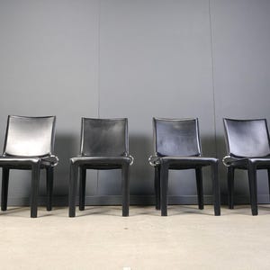 Black leather dining chairs by Arper italy, 1980s - set of 4 - vintage leather dining chairs - leather dining chairs - italian chairs