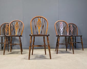 Juego de 5 sillas de comedor Ercol vintage, década de 1950 - sillas de madera antiguas - sillas vintage - sillas de bistró - sillas con respaldo de huso