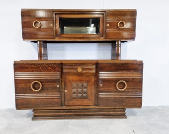 Art deco cabinet by Charles Dudouyt, 1940s - oak art deco sideboard - antique credenza - art deco furniture
