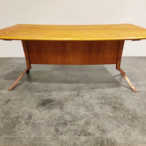 Mid century curved coffee table, 1960s - vintage wooden coffee table - vintage copper coffee table