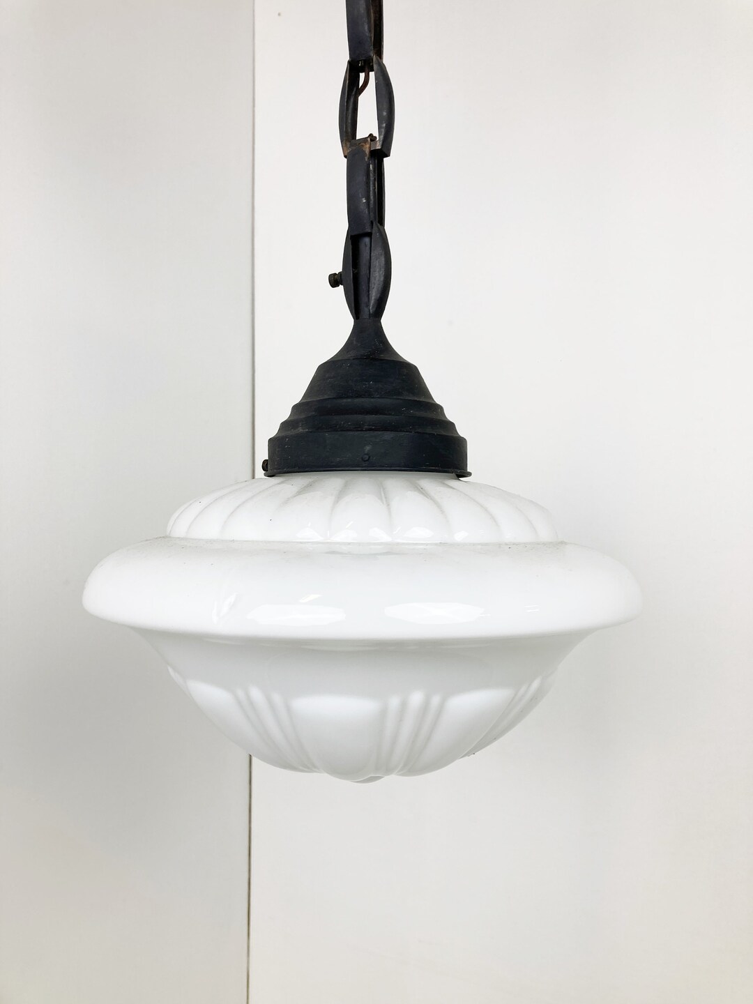 Antique Opaline Pendant Light 1930s Art Deco Hallway Light Copper and ...