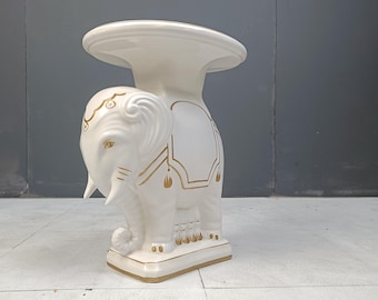 Stojak na rośliny w stylu Hollywood Regency Elephant – lata 60. XX wieku – zabytkowa ceramiczna rzeźba słonia
