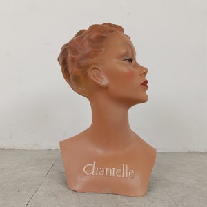 Vintage chantelle advertising bust - mannequin head - art deco - milinery stand - shop display - plaster head