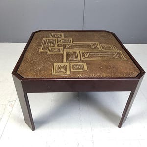 Vintage etched brass side table 1970s -  brass coffee table - design coffee table - hollywood regency coffee table