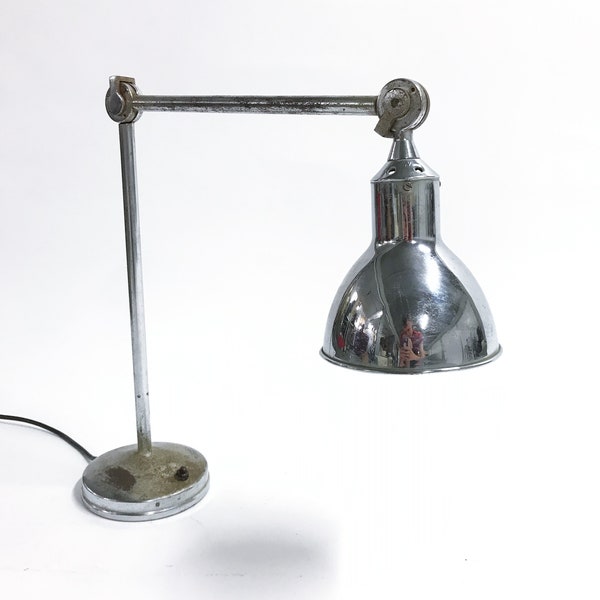 lumière de travail de chrome industriel vintage par AGI, années 1930 - lampe machiniste vintage - lampe de table articulée - grande lampe de bureau - lampe de bureau chromée