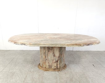 Vintage marble dining table, 1970s - large marble dining table - yellow marble table - italian dining table