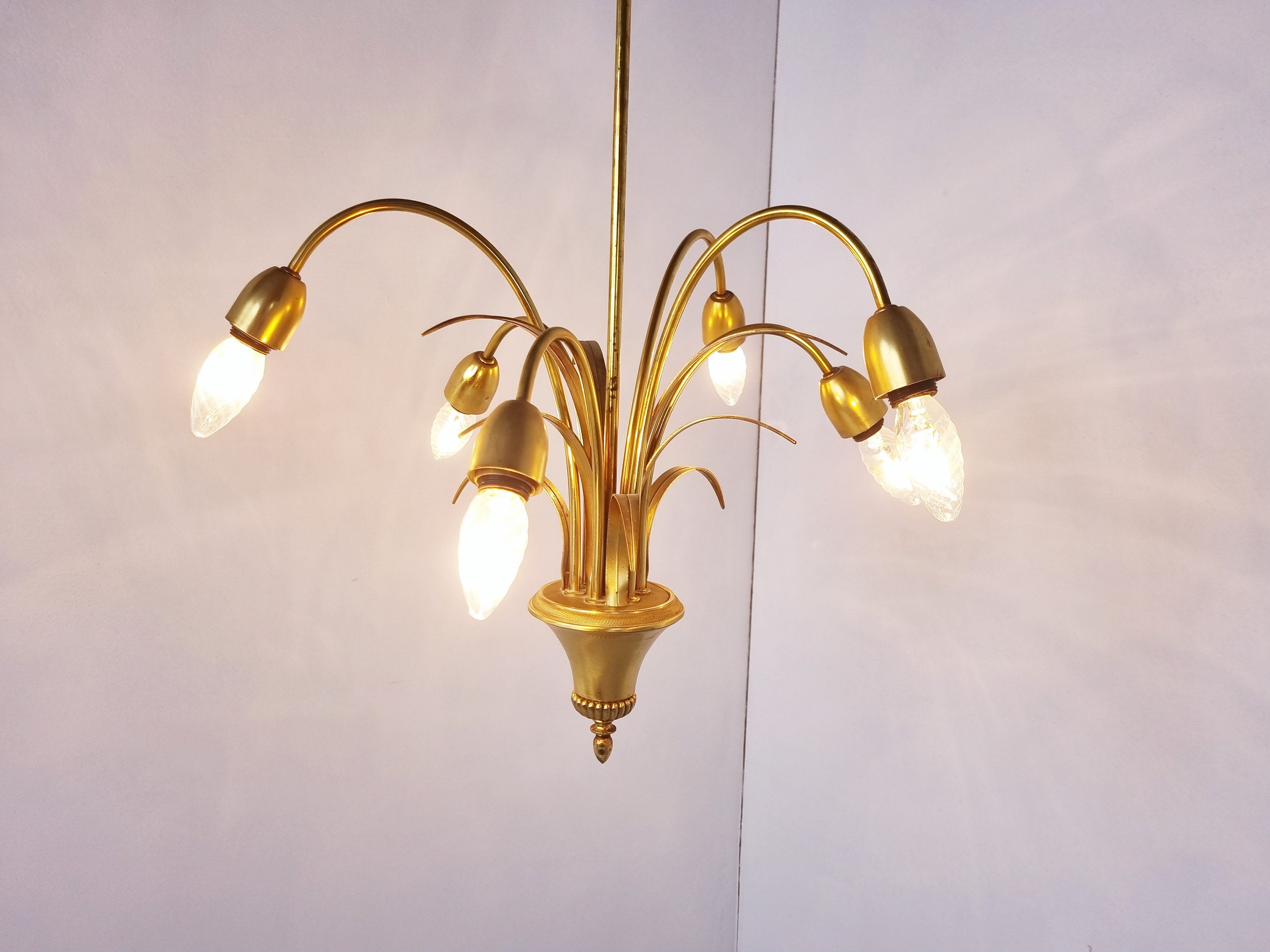 Brass Pineapple Chandelier 1970s Vintage Chandelier Hollywood