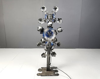 Brutalist murano glass floor lamp, 1970s - vintage metal floor lamp - vintage glass floor lamp - brutalist design floor lamp