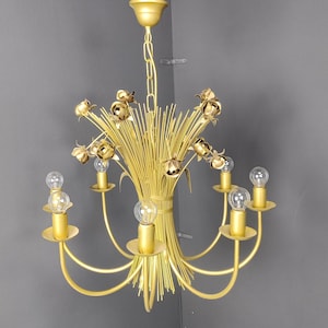 Vintage metal flower chandelier, 1980s - italian flower chandelier - gold flower chandelier - antique flower chandelier