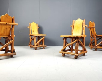 Vintage brutalist dining chairs, set of 4 - 1960s - vintage wooden chairs- brutalist chairs- mid century dining chairs - vintage chairs