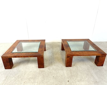 Aldo Tura Lacquered Goatskin Coffee Tables, 1960s - set of 2  - italian coffee table - vintage glass coffee tables - aldo tura coffee tables