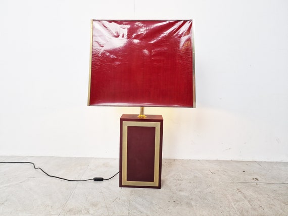 Xxl Table Lamp by Maison Le Dauphin, 1970s Large Vintage Table Lamp Red  Lacquer Table Lamp Brass Table Lamp Regency Table Lamp 