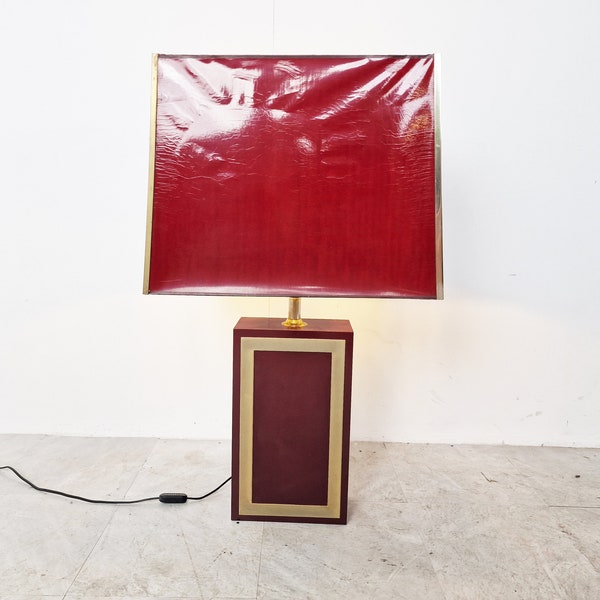 Xxl table lamp by Maison Le Dauphin, 1970s - large vintage table lamp - red lacquer table lamp - brass table lamp - regency table lamp