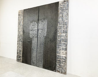 Gran escultura mural brutalista, década de 2000 - Arte brutalista - Tapiz de pared brutalista - Arte brutalista - Tapiz de pared moderno de mediados de siglo - Arte mural