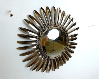 Specchio vintage in ottone a raggiera anni '70 - specchio convesso vintage - specchio in ottone di metà secolo - specchio da maggiordomo vintage - specchio dorato - vintage