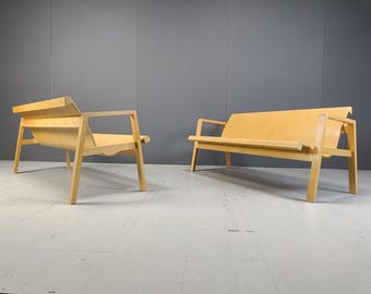 Mid century plywood benches in the manner of Alvar Aalto, 1960 - set of 2 - vintage design benches - mid century wooden benches