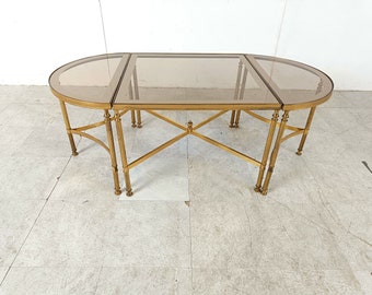 Gilt metal neoclassical coffee table set in the manner of Maison Jansen, 1960s - vintage brass coffee tables - french coffee tables