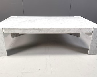 Vintage italian marble coffee table, 1970s - mid century modern coffee table - rectangular coffee table - white marble coffee table