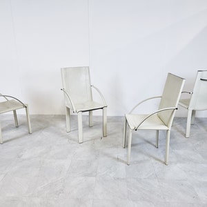 Carlo Bartoli dining chairs for Matteo Grassi, set of 4 - 1980s - vintage leather dining chairs - white dining chairs - italian dining chair