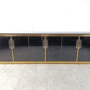 Vintage Black Lacquered and black glass credenza, 1980s - hollywood regency credenza - vintage credenza - black lacquer credenza