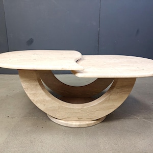 Vintage two tier travertine coffee table, 1970s - mid century coffee table - round travertine coffee table - arched coffee table