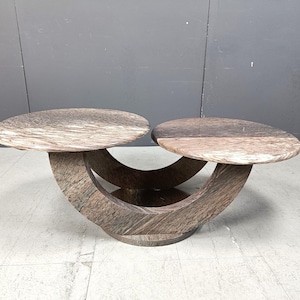 Vintage two tier marble coffee table, 1970s - mid century coffee table - round marble coffee table - arched coffee table