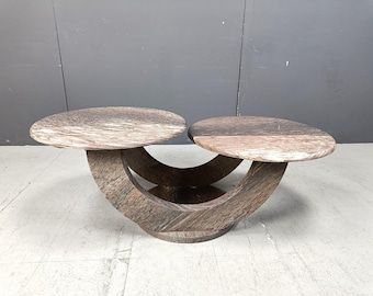 Vintage two tier marble coffee table, 1970s - mid century coffee table - round marble coffee table - arched coffee table