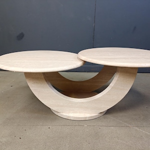 Vintage two tier travertine coffee table, 1970s - mid century coffee table - round travertine coffee table - arched coffee table