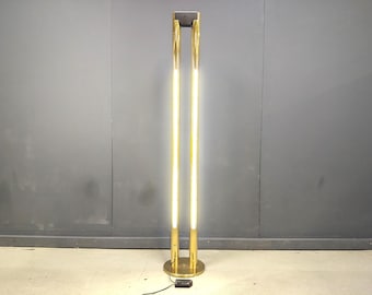 Vintage brass tube light floor lamp, 1980s - vintage modernist italian floor lamp - modernism - design floor lamp