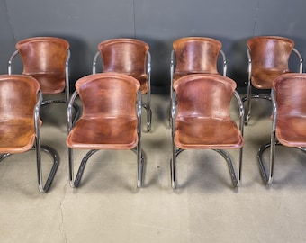 Vintage leather and chrome dining chairs by Willy Rizzo, 1970s - set of 8 - vintage italian leather dining chairs