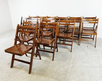 Mid century wooden folding chairs, 1950s - vintage folding chairs - industrial chairs - industrial stools - foldable chairs