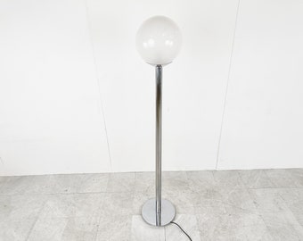 Vintage chrome and glass floor lamp, 1970s - mid century modern murano glass floor lamp - vintage murano floor lamp - glass floor lamp