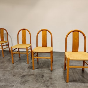 Mid century scandinavian dining chairs, set of 4, 1960s - vintage dining chairs - papercord dining chairs - chairs