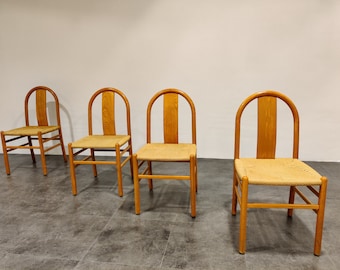 Mid century scandinavian dining chairs, set of 4, 1960s - vintage dining chairs - papercord dining chairs - chairs