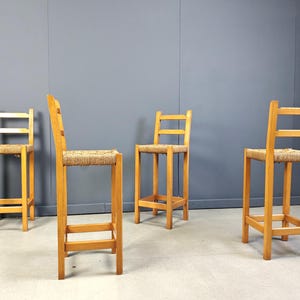 Vintage oak and papercord bar stools, 1960s - vintage bar stools - rustic bar stools - bar counter - bar - cafe stools
