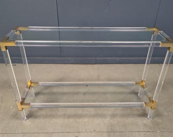 Brass and lucite console table, 1970s - vintage console table - hollywood regency console table - brass console table