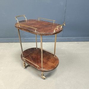 アルド・トゥーラによるイタリア製ラッカー仕上げのヤギ革/羊皮紙製サービングバーカート、1960年代 - ヴィンテージデザインのトロリー - シックなイタリア製ヴィンテージバーカート