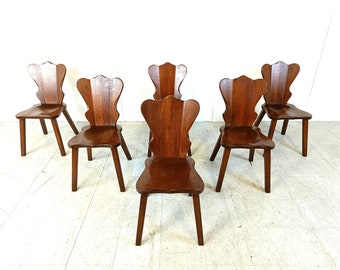Vintage brutalist dining chairs, set of 6 - 1960s - vintage wooden chairs- brutalist chairs- mid century dining chairs - vintage chairs