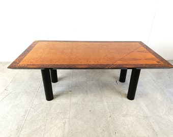 Oscar Dell Arredamento Italiaanse moderne Burl Maple eettafel van Miniforms - vintage houten eettafel - Italiaanse eettafel