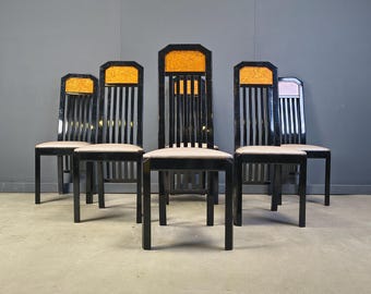 Sillas de comedor vintage de madera de raíz y laca, década de 1980 - sillas de comedor francesas vintage - sillas de comedor de diseño - estilo Hollywood Regency