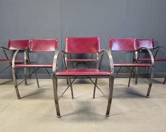 Vintage dining chairs by Segis italy, 1980s  - vintage leather dining chairs - design dining chairs - italian chairs - metal dining chairs