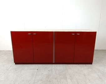 Vintage red lacquered sideboard, 1980s - vintage French sideboard - design sideboard - vintage sideboard