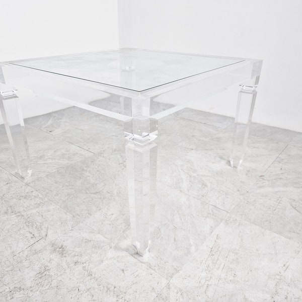 Table basse vintage Lucite, années 1990 - Table café en plexi verre - Table basse italienne - Table basse néoclassique - Hollywood Regency