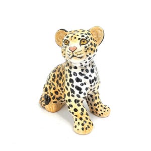 Ceramic Hand Painted Leopard, 1960&#39;s Italy - Vintage leopard - Italian design - regency - Mid-century Modern - ceramic