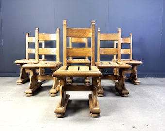Solid oak brutalist dining chairs, 1960s - vintage wooden chairs - rustic dining chairs - heavy wooden dining chairs - rustic home