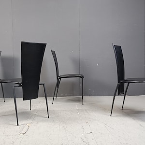 Black postmodern dining chairs by Arper italy, 1980s - set of 4 - vintage leather dining chairs - leather dining chairs - italian chairs