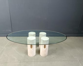 Tavolino da caffè vintage in travertino e vetro, anni '70 - tavolino da caffè vintage - tavolino da caffè di design